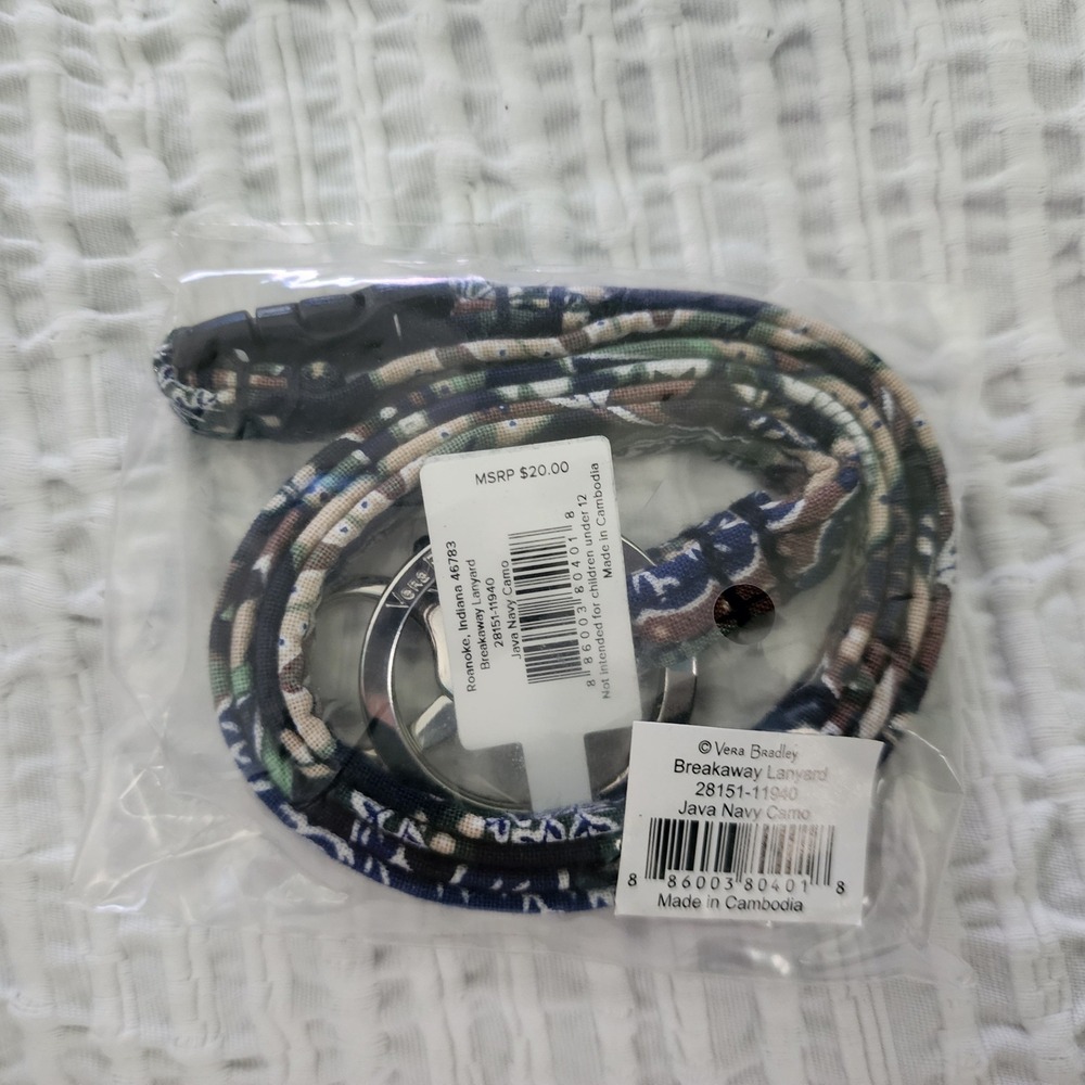Vera Bradley Breakaway Lanyard Java Navy Camo Cotton ID Key Holder 28151-11940 - Picture 1 of 2